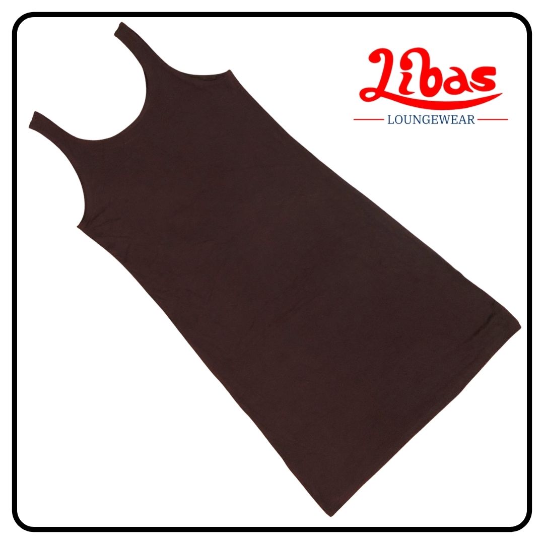 Dark brown hosiery cotton long slip from Libas loungewear-LS005
