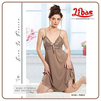 Plain Hemp Gold Colored Malai Fancy One Piece Baby Doll Night Dress From Libas Loungewear - FCN108