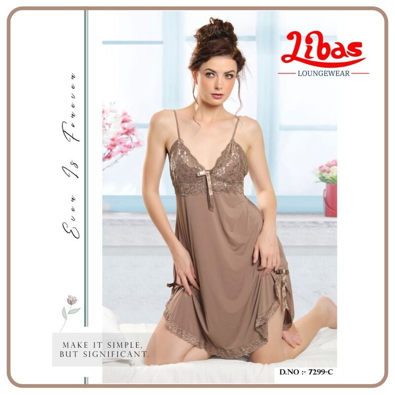 Plain Hemp Gold Colored Malai Fancy One Piece Baby Doll Night Dress From Libas Loungewear - FCN108