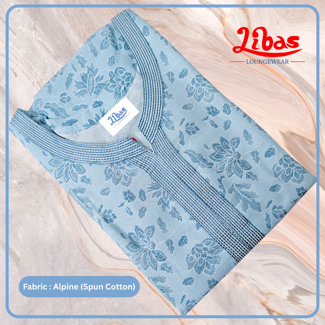 Sky Blue Spun Cotton Nighty With Floral Print All Over From Libas Loungewear - AL1080