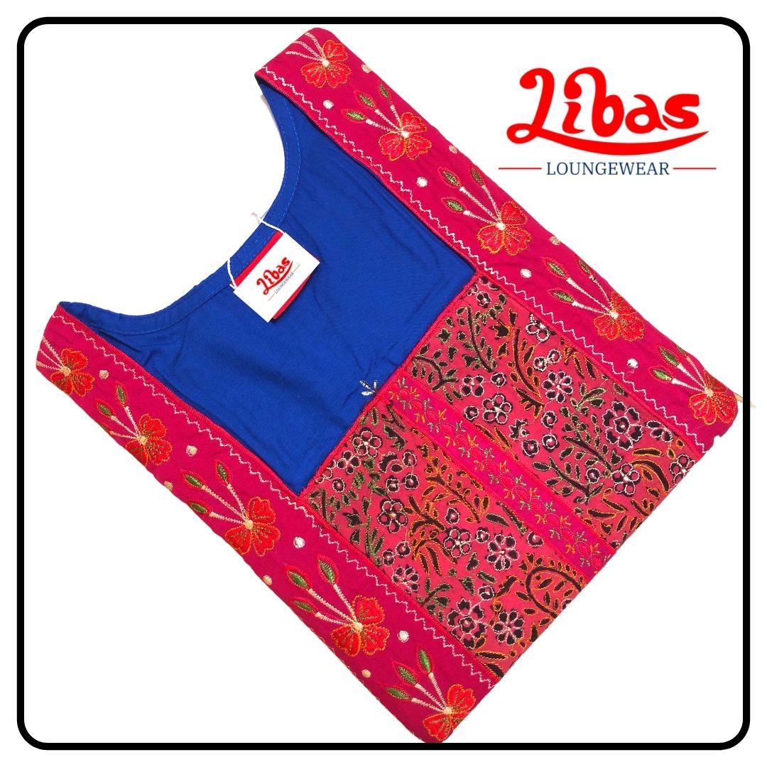 Plain ink blue bizilizi nighty with heavy embroidery work from libas Plain ink blue bizilizi nighty with heavy embroidery work from libas