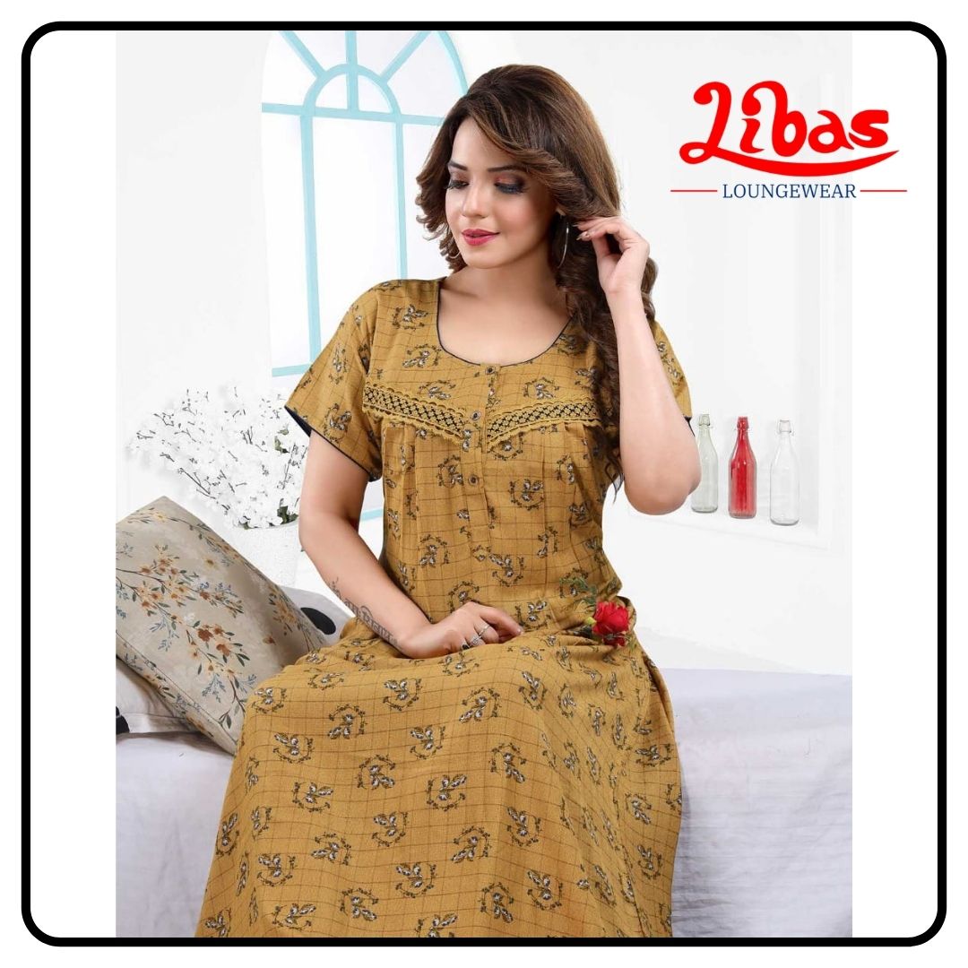 Tussock mustard alphine pleated feeding nighty in floral print