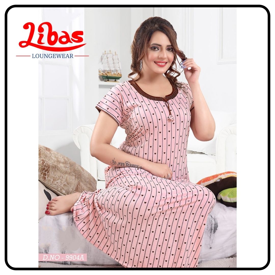 Baby pink hosiery cotton nighty in geometric prints all over from libas loungewear - AL307