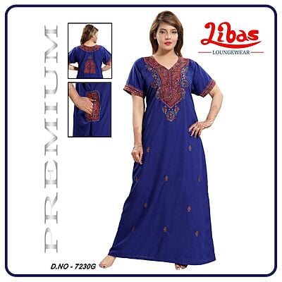 Plain Royal Blue Bizi Lizi Nighty With Heavy Embroidery Work From Libas Loungewear - PS418