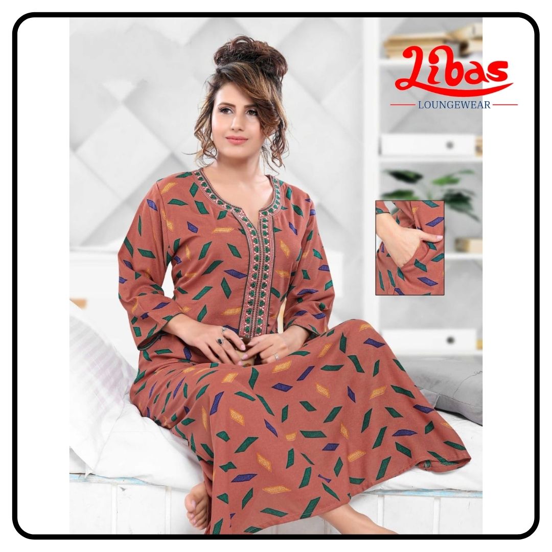 Ethnic Cotton Long Sleeve Nighty, Floral, Stitched at Rs 215/piece