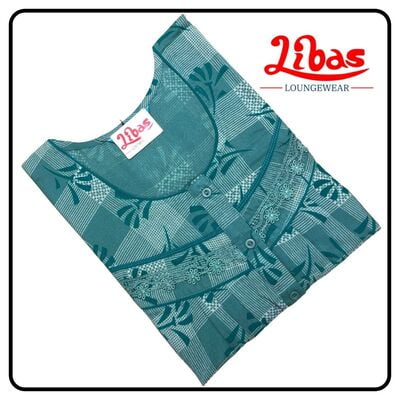 Calypso alphine pleated nighty in geometric print & with button closure from libas-PLT059 Calypso alphine pleated nighty in geometric print & with button closure from libas-PLT059