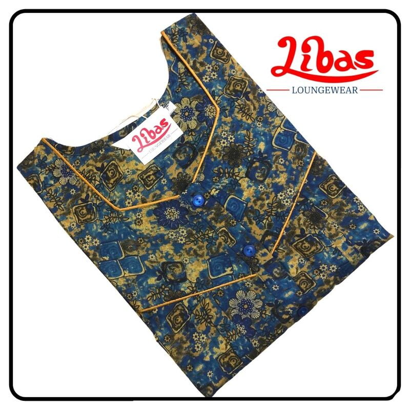 Blue harmony pleated feeding nighty in large geometric prints with side zips from libas-FNT043 Blue harmony pleated feeding nighty in large geometric prints with side zips from libas-FNT043