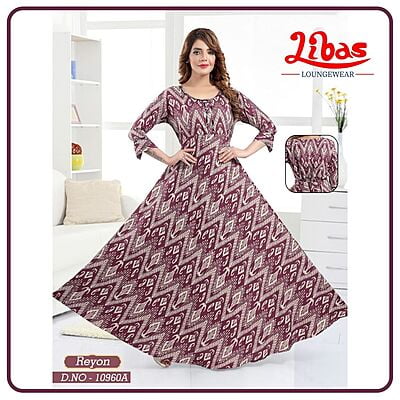 Siren Premium Rayon Anarkali Gown With Geometric Print All Over From Libas Loungewear - AN047