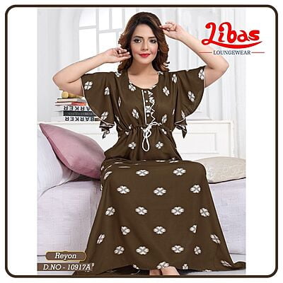 Deep Bronze Premium Rayon Nighty With Fashionable Sleeves & Knot Style From Libas Loungewear- AL702