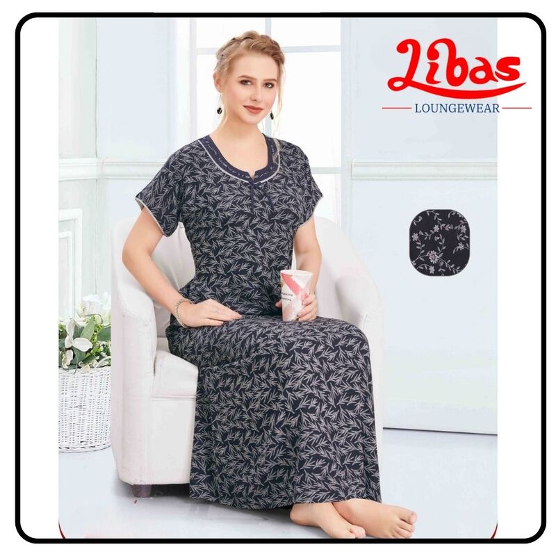Dark navy blue Alpine Nighty With geometric prints From Libas Loungewear - AL069 Dark navy blue Alpine Nighty With geometric prints From Libas Loungewear - AL069
