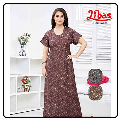 Dusky brown Spun Cotton Nighty With Front Button Opening From Libas Loungewear - PLT264