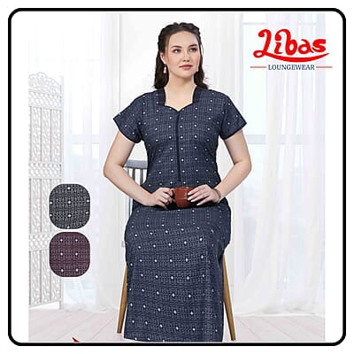 Deep Velvet Soft Cotton Nighty With Doted Print All Over From Libas Loungewear - AL1003
