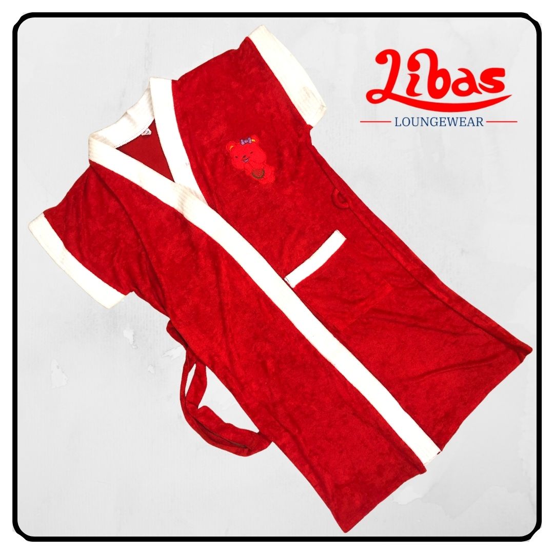 Red & white towel material kids bathrobe from libas loungewear-KB011