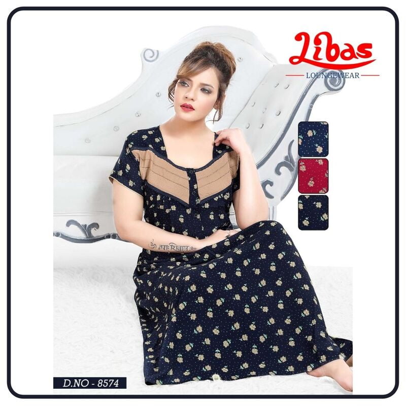 Midnight Blue Premium Rayon Pleated Nighty With Front Button Closure From Libas Loungewear - PS409 Midnight Blue Premium Rayon Pleated Nighty With Front Button Closure From Libas Loungewear - PS409