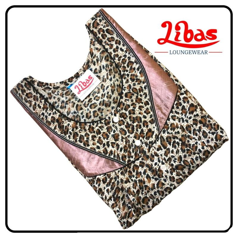 Braso soft cotton pleated nighty in geometric print & with button closure by libas-PLT100 Braso soft cotton pleated nighty in geometric print & with button closure by libas-PLT100