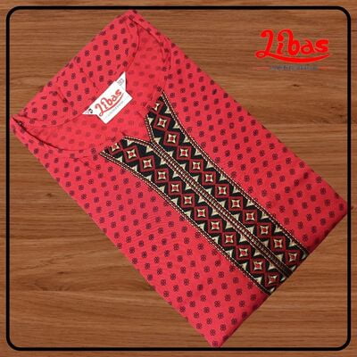 Red and Black Harmony Nighty With Geometric Prints All Over From Libas Loungewear - PS345
