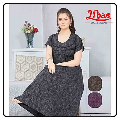 Revolver Black Premium Soft Cotton Nighty with Geometric Design From Libas Loungewear - AL1013