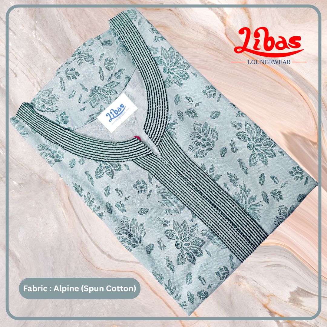 Cyan Green Spun Cotton Nighty With Floral Print All Over From Libas Loungewear - AL1082