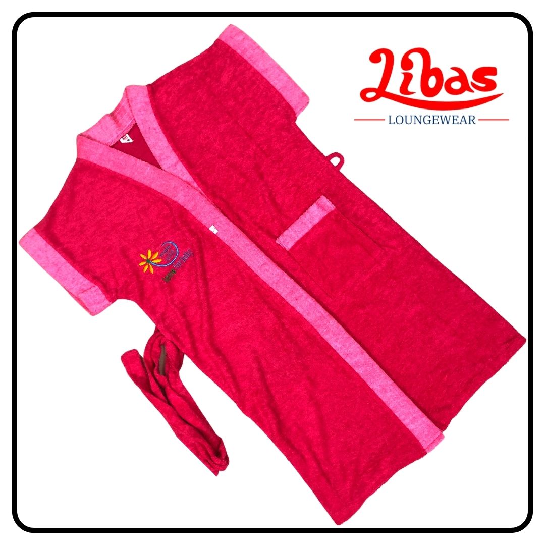 Crimson towel material kids bathrobe from libas loungewear-KB003